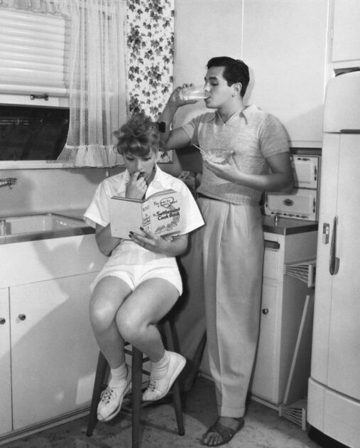 Desi Arnaz and Lucille Ball in their Los Angeles home. The house was dubbed “Desilu,” which also happened to be the name of their production firm.