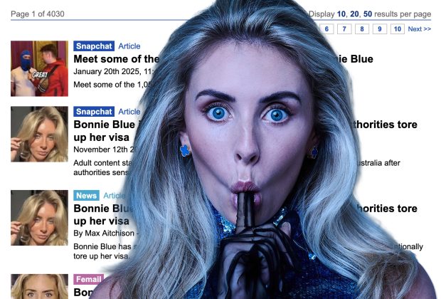 Bonnie Blue featured in tabloid headlines, marking the 1,000th story of the day, sparking media frenzy and debate.