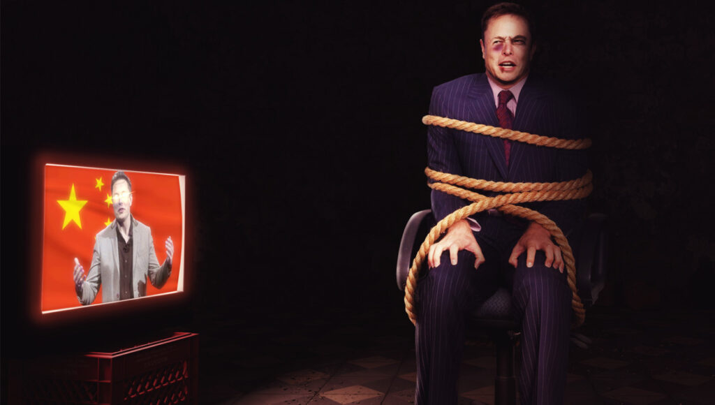 Elon Musk’s evil clone praising China and rejecting Bitcoin while he’s imprisoned, per shocking undisclosed location reports.