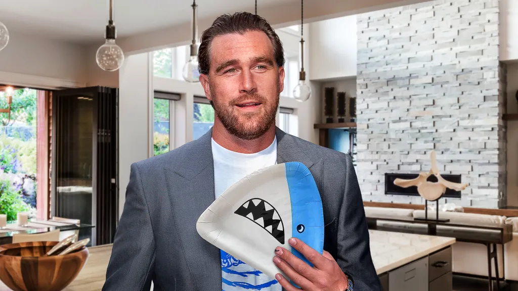 Travis Kelce pushes shark-themed wedding for Taylor Swift, per satirical September 2025 news.