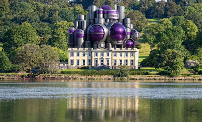 James Dyson’s futuristic Ballynatray House redesign, per satirical August 2025 news.